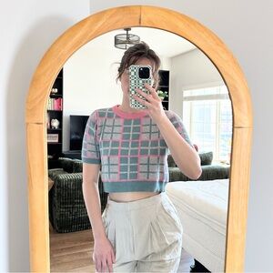 Pink and Blue Plaid Sweater Top